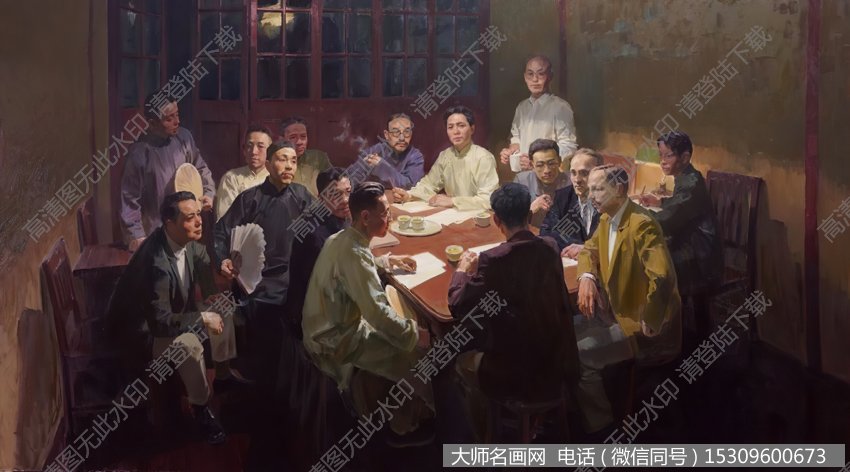 何红舟油画_中共一大会议