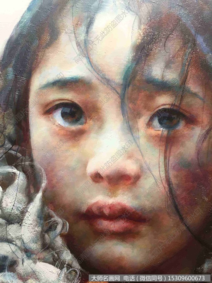 艾轩人物油画作品22 西藏小女孩 局部 高清图片下载