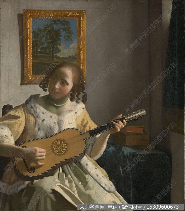 维米尔-玩吉他的少女28 高清图片下载