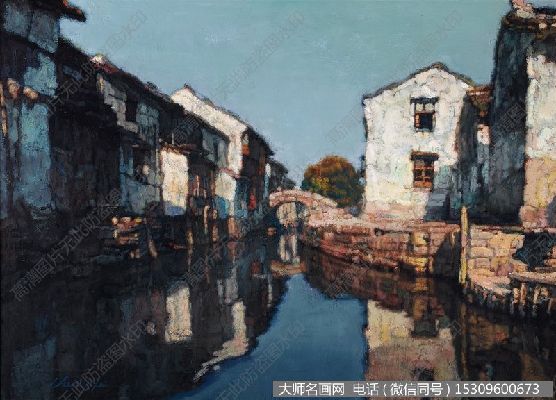 陈逸飞风景油画作品 江南水乡57 高清图片下载