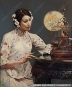 陈逸飞人物油画作品 美人纨扇图56 超高清图片下载