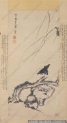 八大山人 朱耷国画作品6 杨柳浴禽图轴 高清图片下载