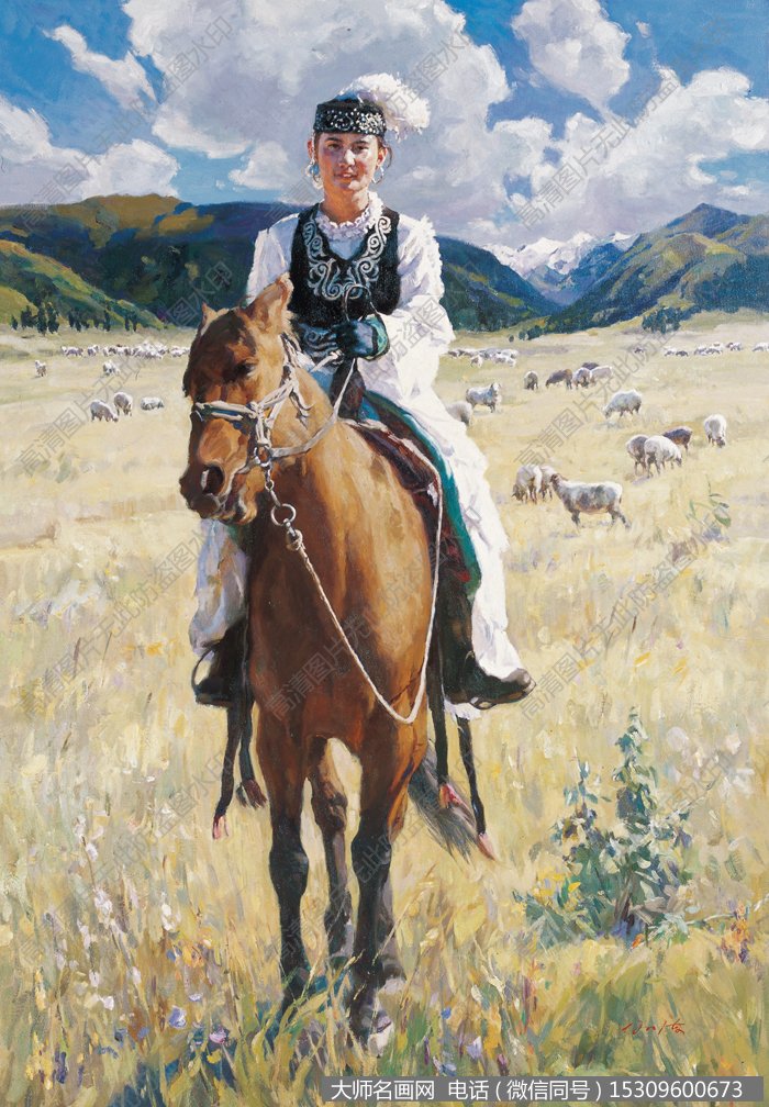白仁海 新疆风情油画草原上的哈萨克 布面油画42 高清大图 下载