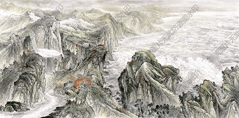 国画山水风景超高清大图36下载，16299x8031像素，JPG格式和TIF格式各一张，共467M。