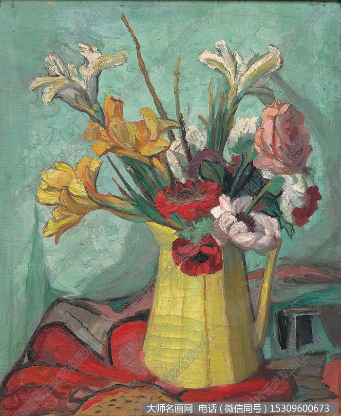 潘玉良《美人蕉和黄花瓶》花卉油画作品高清下载