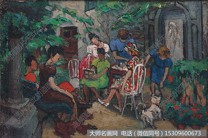 潘玉良《天井庭院的聚会》油画大图下载