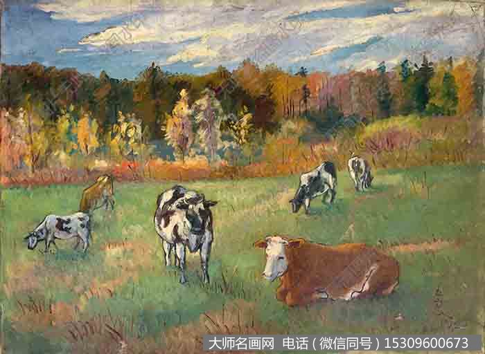潘玉良《草原上的奶牛》油画作品高清大图下载