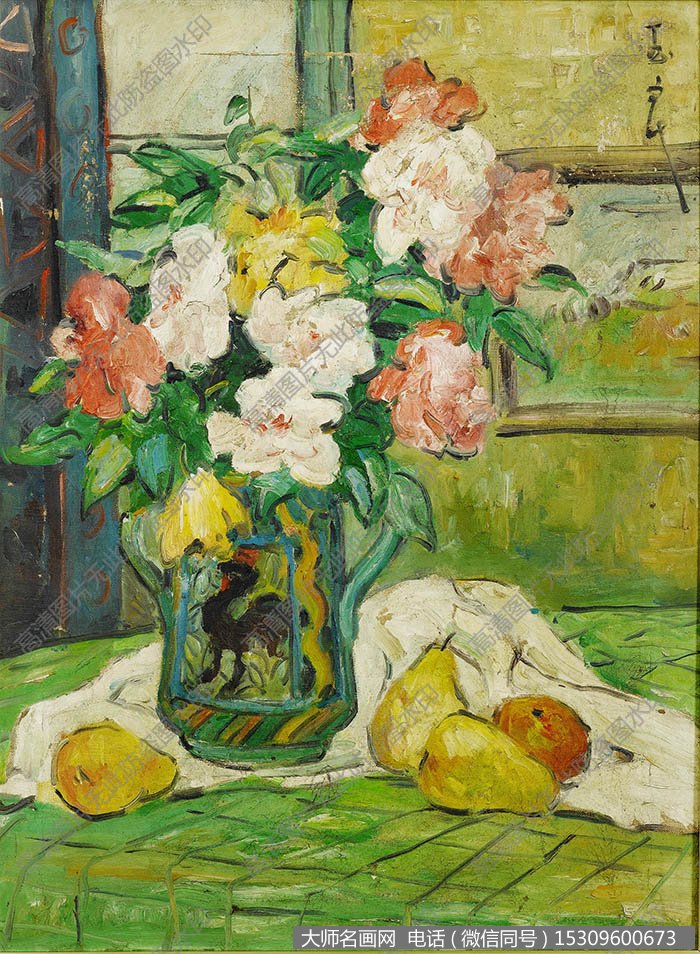 潘玉良《花卉和梨子》油画作品高清大图下载
