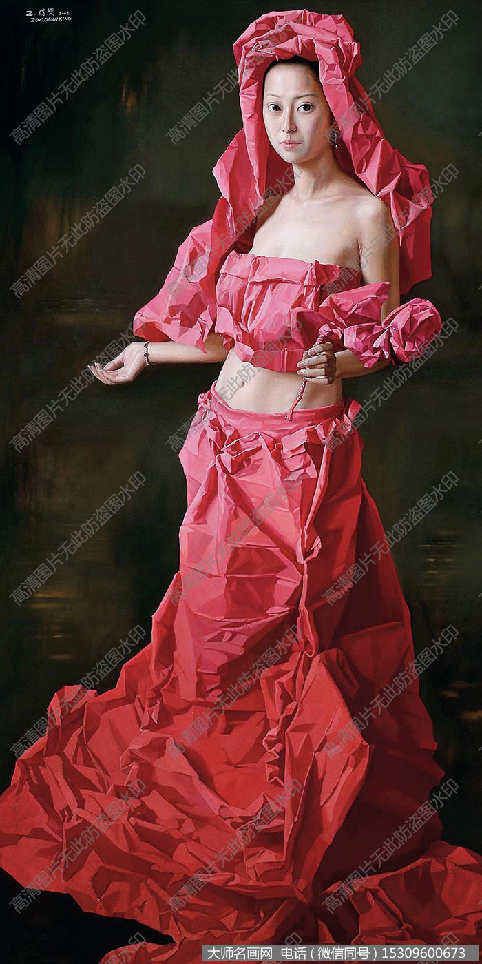 曾传兴《红纸新娘 春》油画大图下载