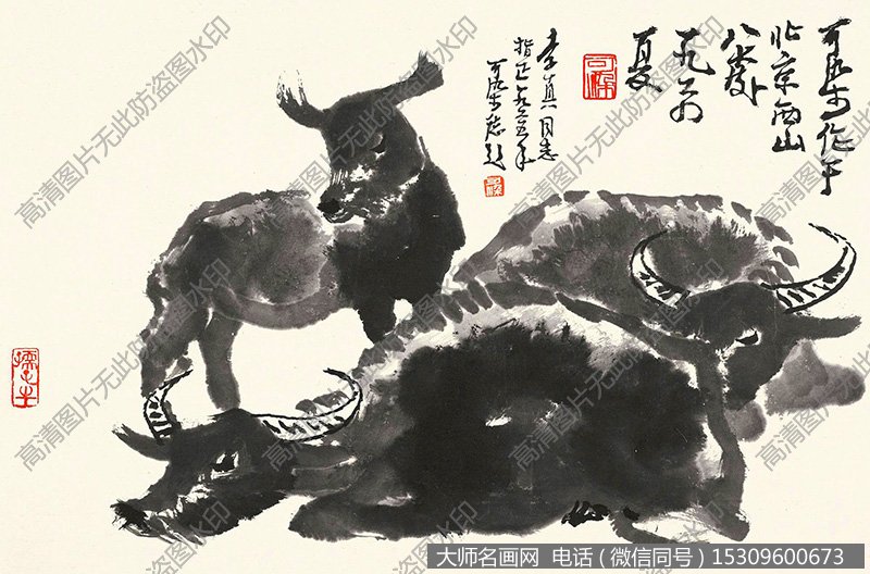 李可染动物国画《三牛图》高清大图下载