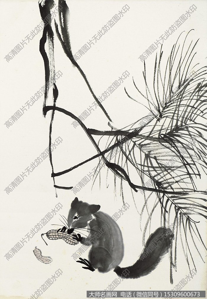 齐白石 动物国画《老鼠吃花生》高清大图下载