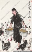 黄胄作品《养鸡姑娘》高清大图下载