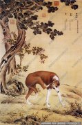 郎世宁作品《十犬图5-金翅猃》高清大图下载