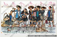 老宣传画 侗寨妇女国画 高清大图下载